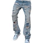 Silberne Unifarbene Business Straight Leg Jeans mit Reißverschluss aus Leinen für Herren Größe XXL 