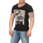 HerrenT-Shirt Kingz Muster Slim Fit Sommer Baumwolle Tatoo Dollar; Schwarz L
