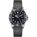 Schwarze Vintage 10 Bar wasserdichte Davosa Herrenarmbanduhren aus Edelstahl mit GMT-Funktion mit Mineralglas-Uhrenglas zum Tauchen 