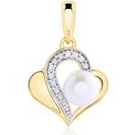 Goldene UNIQUE Herzanhänger aus Gold 14 Karat mit Echte Perle für Damen 