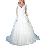 Elfenbeinfarbene Elegante Brautkleider A-Linie mit Reißverschluss aus Mesh für Damen Größe XL Große Größen 