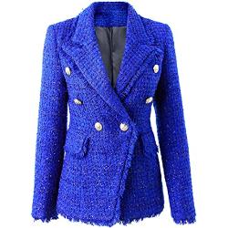 HEYDHSDC Dicker Winterstoff Tweed Königsblau Jacken für Damen Damen Glänzend Skinny Luxus Blazer, blau, 36