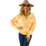 Gelbe Casual Mini Strickjacken mit Kapuze aus Softshell für Damen Größe M für den für den Herbst 