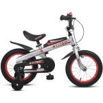 HILAND Knight 14 Zoll Kinderfahrrad mit Stützrädern Klingeln Handbremse für Jungen ab 3 4 5 Jahre alt Kinder Fahrrad Silber Rot