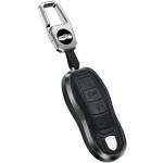 HIBEYO Smart Autoschlüssel Hülle passt für Porsche Schutzhülle Schlüsselhülle Cover für 911 Macan 918 Spyder Carrera Cayman Boxster Schlüsselbox Schlüsselanhänger Leder Aluminiumlegierung-Schwarz