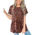 Braune Leo-Look Kurzärmelige Rundhals-Ausschnitt Tunika-Blusen mit Leopard-Motiv aus Polyester für Damen Größe L für den für den Sommer 