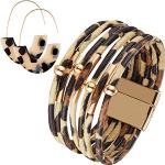 Beige Animal-Print Boho Wickelarmbänder mit Leopard-Motiv aus Leder für Damen zum Muttertag 