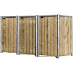 Braune Nachhaltige 3er-Mülltonnenboxen 201l - 300l imprägniert aus Holz mit Deckel 