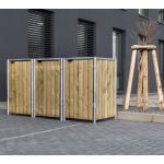 Braune 3er-Mülltonnenboxen 201l - 300l imprägniert aus Holz mit Deckel 