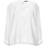 Reduzierte Weiße Unifarbene Langärmelige HIGH Festliche Blusen mit Rüschen mit Knopf aus Spitze für Damen Größe XS für den für den Frühling 