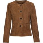 Braune Unifarbene Highmoor Mini Kurze Lederjacken aus Leder ohne Kragen für Damen Größe XS für den für den Herbst 