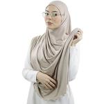 Hijab Schal mit Lünettenöffnungen für muslimische Frauen Voile Islamischer Schal zum Einfädeln HE500, taupe, One size
