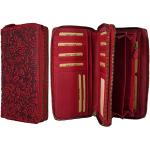 Rote Damenportemonnaies & Damenwallets mit Reißverschluss aus Leder mit RFID-Schutz maxi / XXL 