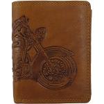Hill Burry ® Geldbörse Geldtasche Geldbeutel Portemonnaie aus Leder für Herren Männer RFID-Schutz mit Münzfach (Einkaufchip) und Einer Prägung Motorbike Bike Motorcycle (Hochformat, Braun)