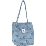 Blaue Emoji Smiley Tote Bags & Henkeltaschen aus Samt klappbar für Damen klein 
