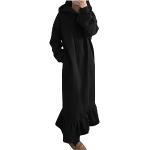 Schwarze Unifarbene Vintage Langärmelige Maxi Sweatkleider aus Fleece mit Kapuze für Damen Größe 5 XL Große Größen Weihnachten 