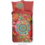 Rote Blumenmuster Boho Blumenbettwäsche mit Mandala-Motiv mit Reißverschluss aus Baumwolle 135x200 
