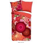 Rote Blumenbettwäsche mit Mandala-Motiv mit Reißverschluss aus Baumwolle 155x220 