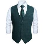 Grüne Unifarbene Business V-Ausschnitt Anzugwesten mit Knopf aus Tweed für Herren Größe 4 XL für Partys 