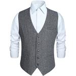 Reduzierte Graue Unifarbene V-Ausschnitt Hochzeitswesten mit Knopf aus Tweed für Herren Größe 3 XL 