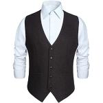 Dunkelbraune Unifarbene Business V-Ausschnitt Hochzeitswesten mit Knopf aus Tweed für Herren Größe 3 XL 