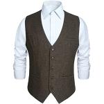 Reduzierte Khakifarbene Unifarbene V-Ausschnitt Hochzeitswesten mit Knopf aus Tweed für Herren Größe XXL 