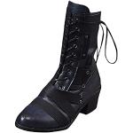 Schwarze Leo-Look Vintage Runde Cowboy-Boots & Cowboystiefeletten mit Reißverschluss aus Baumwolle atmungsaktiv für Damen Größe 40 für den für den Winter 