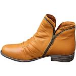 Gelbe Leo-Look Vintage Runde Cowboy-Boots & Cowboystiefeletten mit Reißverschluss aus Leder atmungsaktiv für Damen Größe 38 für den für den Winter 