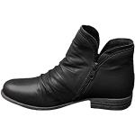 Schwarze Vintage Ankle Boots & Klassische Stiefeletten mit Nieten mit Schnalle aus Veloursleder Gefüttert für Damen Größe 39,5 für den für den Winter 