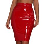 Rote Unifarbene Elegante Midi Kunstlederröcke mit Reißverschluss aus Leder enganliegend für Damen Größe L 