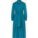 Petrolfarbene Langärmelige Hobbs Taillierte Kleider mit Knopf aus Baumwollmischung für Damen Größe M 