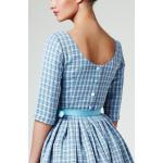 Blaue Pin Up Midi Plisseekleider mit Reißverschluss aus Baumwolle für Damen für die Braut für den für den Frühling 