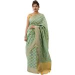 Grüne Blumenmuster Saris aus Seide für Damen 