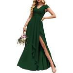 Smaragdgrüne Vintage Maxi V-Ausschnitt Abendkleider rückenfrei mit Rüschen aus Chiffon für Damen Größe S Große Größen für Brautjungfern für den für den Sommer 