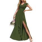 Olivgrüne Vintage Maxi V-Ausschnitt Abendkleider rückenfrei mit Rüschen aus Chiffon für Damen Übergrößen Große Größen für Brautjungfern für den für den Sommer 