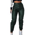 Grüne Unifarbene Sportliche Atmungsaktive Kunstlederhosen mit Reißverschluss aus Kunstleder für Damen Größe XL 