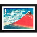 Rote Hokusai Kunstdrucke mit Fuji-Motiv aus Metall mit Rahmen 30x40 