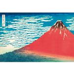 Rote Hokusai Poster mit Fuji-Motiv aus Papier Querformat 
