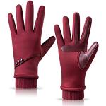 Rote Unifarbene Gefütterte Handschuhe aus Leder für Damen Größe M für den für den Winter 