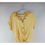 Reduzierte Gelbe Gestreifte Kurzärmelige Hollister T-Shirts mit Knopf für Damen Größe M 