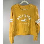 Gelbe Gestreifte Langärmelige Hollister Rundhals-Ausschnitt T-Shirts für Damen Größe L 
