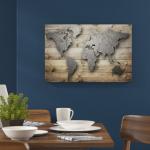 Braune Moderne Holzbilder mit Weltkartenmotiv metallic 