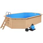 Blaue Poolpowershop Pooltechnik aus Holz 