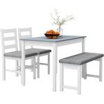 HOMCOM Essgruppe mit 2 gepolsterten Stühlen und einer Bank weiß, grau 108L x 65B x 75H cm