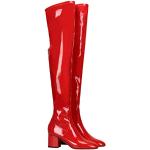Rote Lack-Optik Karree High-Heel Stiefel mit Reißverschluss aus Lackleder wasserdicht für Damen 