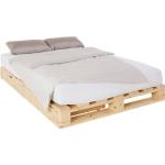 Reduzierte Sandfarbene Moderne Home Affaire Bio Nachhaltige Betten mit Bettkasten Lackierte aus Massivholz mit Schublade 140x200 