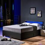 Home Deluxe LED Bett NUBE mit Schubladen - 140 x 200 cm Dunkelgrau