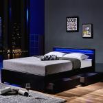 Home Deluxe LED Bett NUBE mit Schubladen - 180 x 200 cm Schwarz