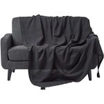 Homescapes große Tagesdecke Rajput, schwarz, Wohndecke aus 100% Baumwolle, 225 x 255 cm, Sofaüberwurf/Couchüberwurf in RIPP-Optik