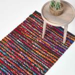 Handgewebter recycelter Chindi-Teppich Folk mit bunten Streifen, 66 x 200 cm - Mehrfarbig - Homescapes